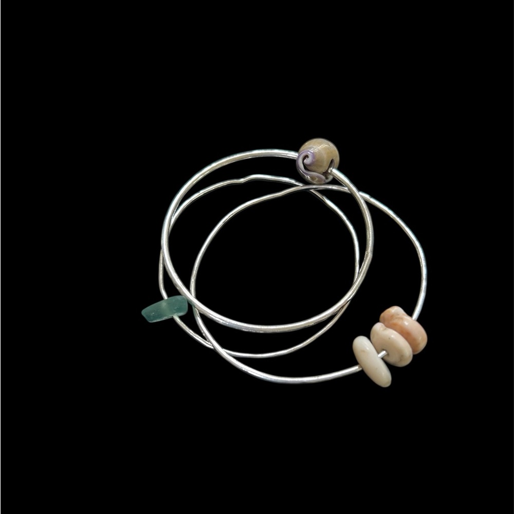 Elegant Silver Bangle Set with Multicolor Beads